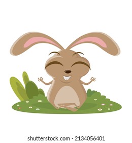 funny cartoon illustration of a meditating rabbit