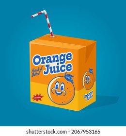 funny cartoon illustration of orange juice in cardboard beverage package svg