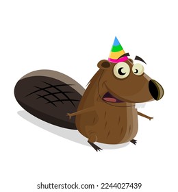 funny cartoon illustration of a party beaver