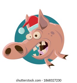 funny cartoon illustration of a pig in christmas outfit