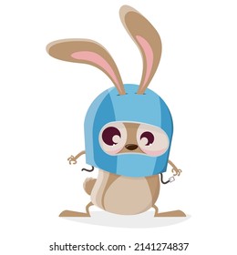 funny cartoon illustration of a rabbit with a helmet