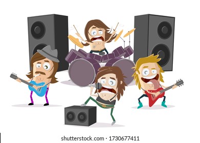 funny cartoon illustration of a rock band