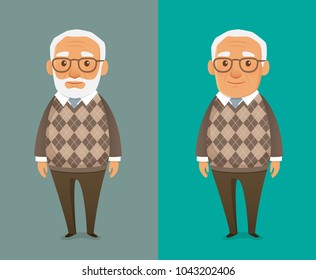 funny cartoon illustration of a senior man. Cute friendly old guy wearing a sweater. Vector eps file.