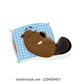 funny cartoon illustration of a sleeping beaver