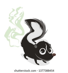 funny cartoon illustration of a smelly skunk