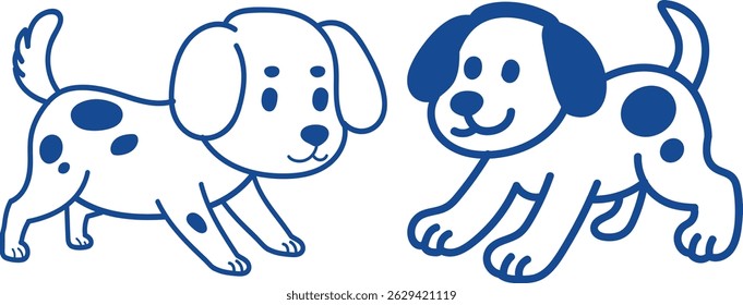 funny cartoon illustration with smiling character, vector illustration of cartoon dog outline and line art