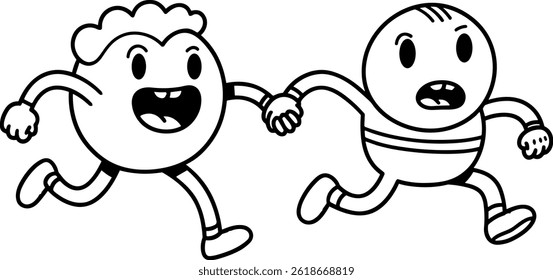 funny cartoon illustration with smiling characters and mascots, friends