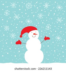 Funny cartoon illustration with snowman. Can be used for celebration card, invitation, scrapbooking.