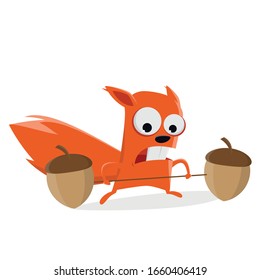 funny cartoon illustration of a squirrel lifting weights