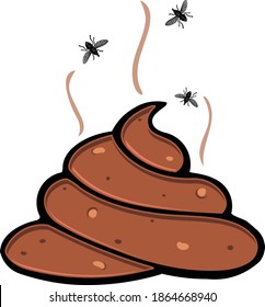 Funny Cartoon Illustration Of Stinky Smelly Poop Pile With Flies And Fumes. Illustrator Eps Vector Graphic Design.