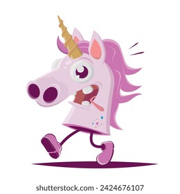 funny cartoon illustration of an ugly walking unicorn head