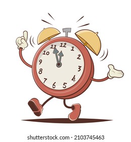 funny cartoon illustration of a walking alarm clock