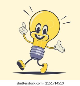 funny cartoon illustration of a walking bulb