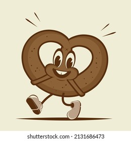 funny cartoon illustration of a walking pretzel