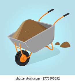 funny cartoon illustration of a wheelbarrow with soil