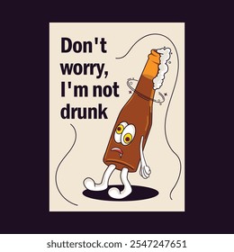 Funny cartoon illustration of a wobbling beer bottle