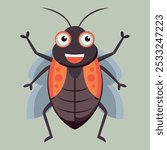 Funny Cartoon insect, Happy bug, cute little beetle. Wildlife insect vector Illustration bug character. Bug insect of character wildlife. Colorful bug isolated.