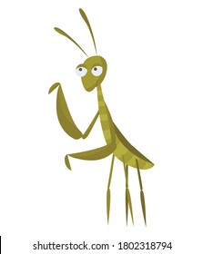 Funny cartoon insect isolated on white. Vector mantis character. Happy animal. Colorful hand drawn illustration. Flat colorful bug
