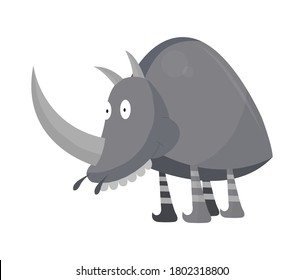 Funny cartoon insect isolated on white. Vector rhinoceros beetle character. Happy animal. Colorful hand drawn illustration. Flat colorful bug
