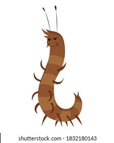 Hübsches Cartoon-Insekt einzeln auf Weiß. Vektorcentipede-Zeichen. Fröhliches Tier. Farbige, handgezeichnete Illustration. Flaches bunter Bug