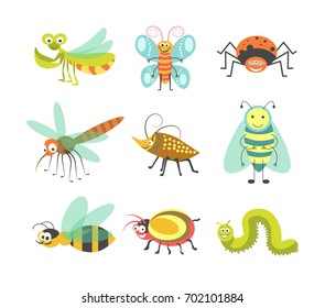 Funny cartoon insects and bugs vector isolated smiling characters icons