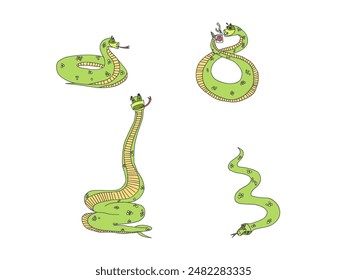 funny cartoon interesting snakes different situations. vector stock image