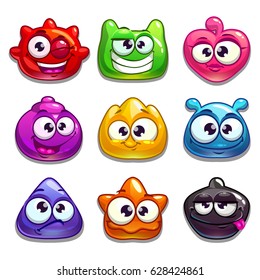 Funny cartoon jelly characters, isolated on white. Vector illustration.