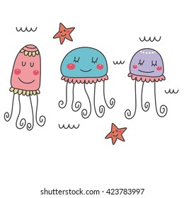 Funny cartoon jellyfish