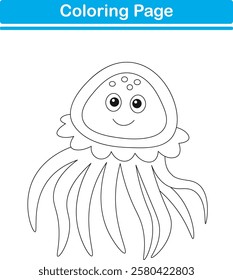 Funny cartoon jellyfish. Coloring pages. Vector illustration