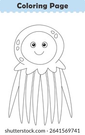 Funny cartoon jellyfish. Coloring pages. Vector illustration