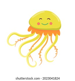 funny cartoon jellyfish. inhabitants of the ocean. characters for kids 