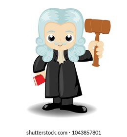 Funny cartoon judge holding a book or 
hammer.