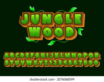 Funny Cartoon Jungle Wood With Wooden Frame And Leaves Text Effect Perfect For Game Logo Title