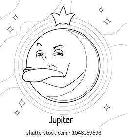 Funny cartoon Jupiter. Black and white vector illustration for children's coloring book