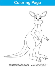 Funny cartoon kangaroo. Coloring pages. Vector illustration