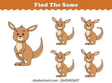 Funny cartoon kangaroo. Find same pictures. Educational game for children. Cartoon vector illustration