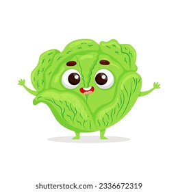 Funny cartoon сabbage. Kawaii vegetable. Vector food illustration isolated on white background.