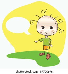Funny cartoon kid with bubble speech