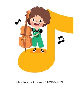 Funny Cartoon Kid Playing Music