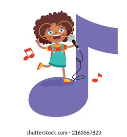 Funny Cartoon Kid Playing Music