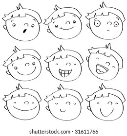  funny cartoon kid's faces having different expressions. See color version in my portfolio