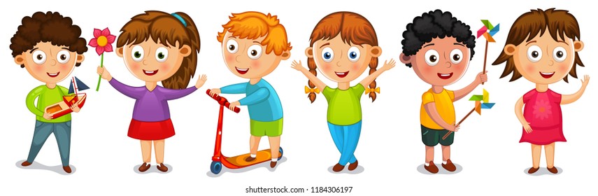 Funny cartoon kids isolated vector illustration