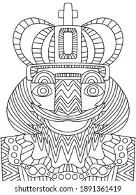 Funny cartoon king coloring page stock vector illustration. Symmetry  old king with crown, beard and mustache. Mardi Gras ornamental zen art royal person black outline isolated on white. One of series