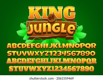 funny cartoon king of jungle with wooden frame and branch leaves for game logo title text effect - Shutterstock ID 2061559469