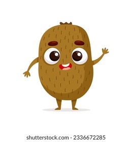 Funny cartoon kiwi. Kawaii fruit character. Vector food illustration isolated on white background.
