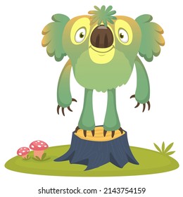 Funny cartoon koala bear character. Vector illustration isolated