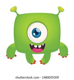 Funny cartoon laughing monster cyclops. Vector Halloween illustration