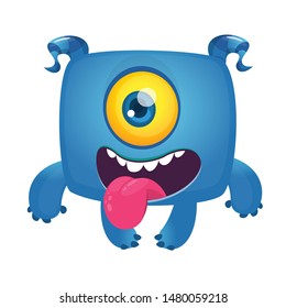 Funny cartoon laughing monster cyclops. Vector Halloween illustration