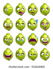 Funny cartoon lemon character stickers. Emoticons set, isolated icons on white background.