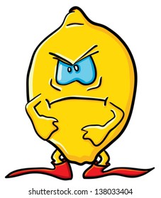 Funny cartoon lemon on the white background